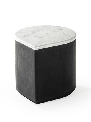 Stolik DROP 38 x 38 cm lite drewno czarne z kamiennym blatem