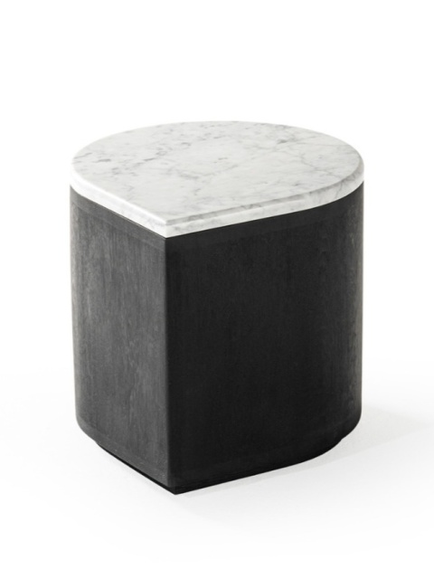 Stolik DROP 38 x 38 cm lite drewno czarne z kamiennym blatem