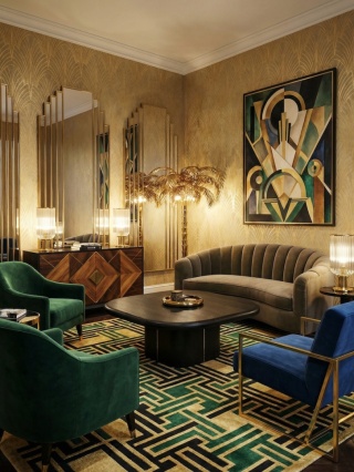 Stolik kawowy art deco 60 x 60 cm z miedzianą wstawką do salonu