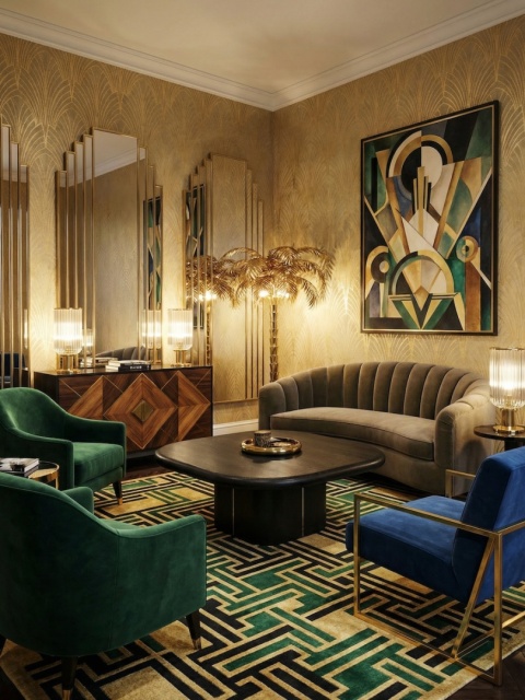 Stolik kawowy art deco 60 x 60 cm z miedzianą wstawką do salonu