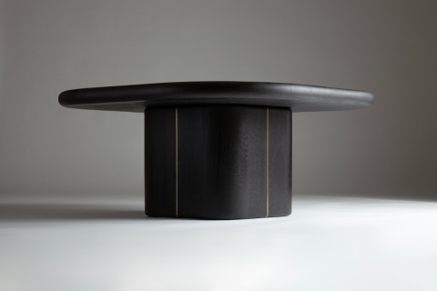 Stolik kawowy art deco 60 x 60 cm z miedzianą wstawką do salonu