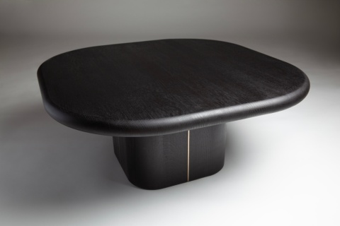 Stolik kawowy art deco 60 x 60 cm z miedzianą wstawką do salonu