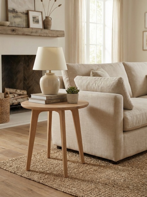 Stolik pomocniczy z drewna dębowego 35 cm do salonu