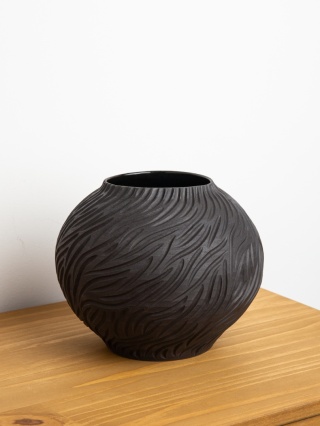 Wazon ceramiczny WAVES kulisty czarny
