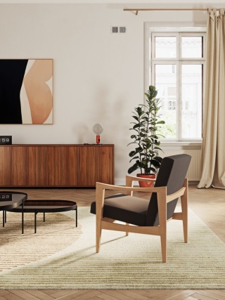 Fotel tapicerowany CK57 rama dąb naturalny brązowy