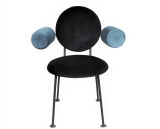 Fotel MEDALION designerski z podłokietnikami czarno niebieski