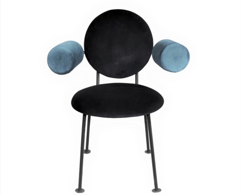 Fotel MEDALION designerski z podłokietnikami czarno niebieski