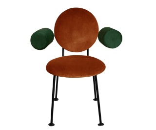 Fotel MEDALION designerski z podłokietnikami pomarańczowo zielony