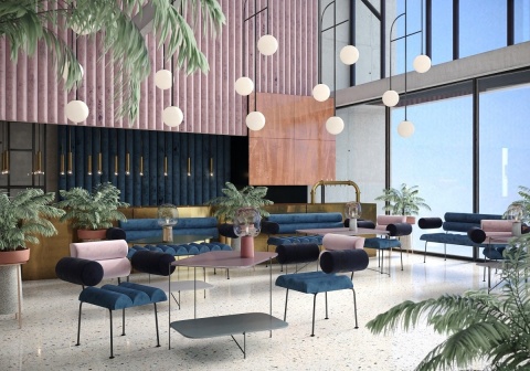 Fotel ROLL & ROLL designerski z podłokietnikami różowo niebieski