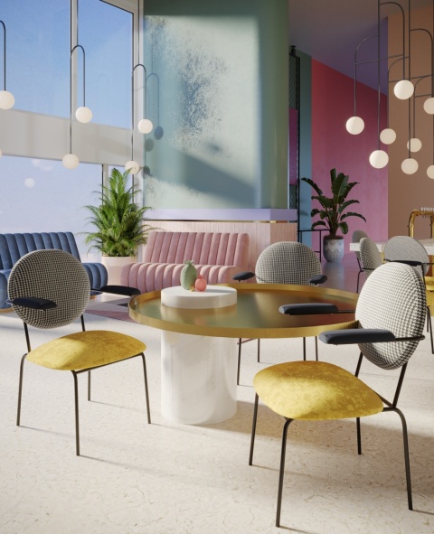 Fotel tapicerowany ANATOL 2 z podłokietnikami designerski żółty