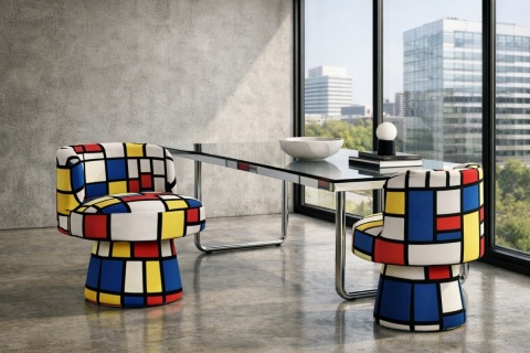 Fotel obrotowy DE STIJL PATERN designerski kolorowy