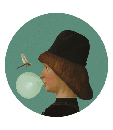 Mural DOTS - Młodzieniec z Ważką zielony