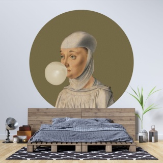 Mural DOTS - Kobieta z Gumą Balonową zielony