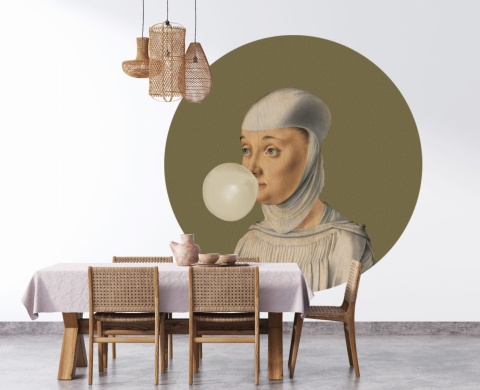 Mural DOTS - Kobieta z Gumą Balonową zielony