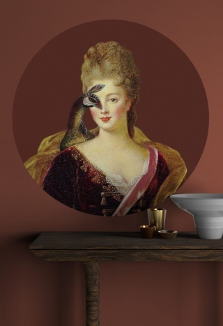 Mural DOTS - Kobieta z Ptakiem brązowy