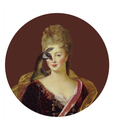 Mural DOTS - Kobieta z Ptakiem brązowy