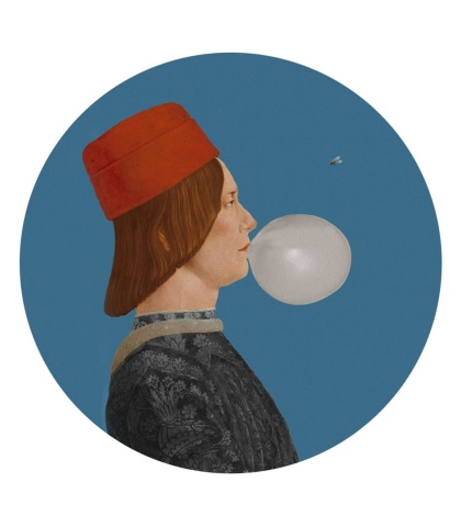 Mural DOTS - Młodzieniec z Muchą niebieski tapeta naklejka do salonu lub sypialni