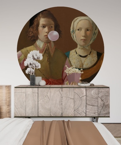Mural DOTS - Para z Popcornem brązowy tapeta naklejka do salonu lub sypialni