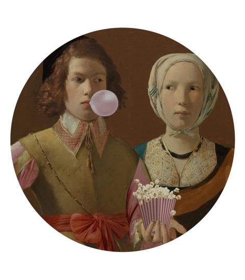 Mural DOTS - Para z Popcornem brązowy