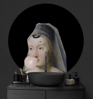 Mural DOTS - Młoda Kobieta w Welonie czarny