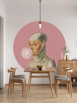 Mural DOTS - Kobieta z Gumą Balonową różowy