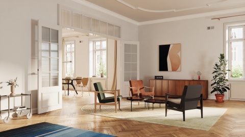 Fotel tapicerowany CK57 rama dąb naturalny brązowy