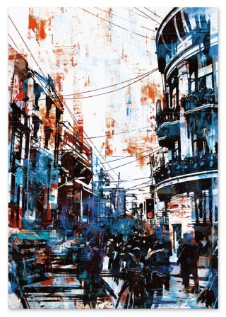 Plakat ABSTRAKCJA NIEBIESKIE MIASTO kolor