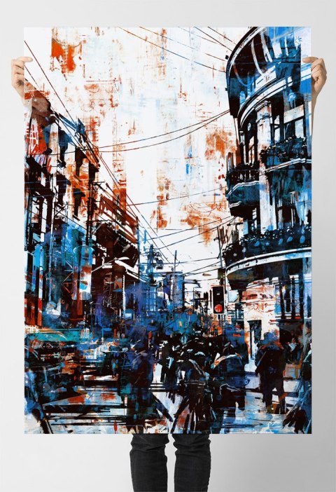 Plakat ABSTRAKCJA NIEBIESKIE MIASTO kolor