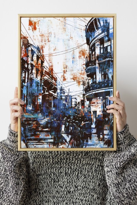 Plakat ABSTRAKCJA NIEBIESKIE MIASTO kolor