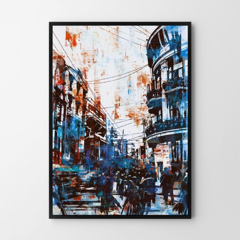 Plakat ABSTRAKCJA NIEBIESKIE MIASTO kolor