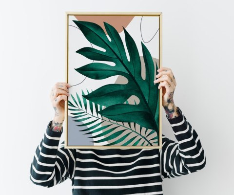 Plakat BOHO ZIELONE LIŚCIE kolor