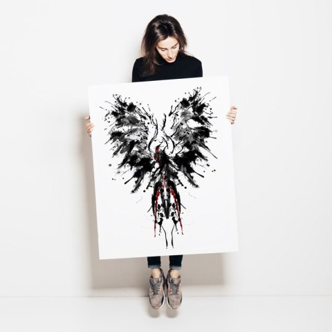 Plakat CZARNY FENIKS ABSTRAKCJA czarno biały