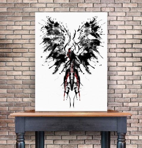 Plakat CZARNY FENIKS ABSTRAKCJA czarno biały