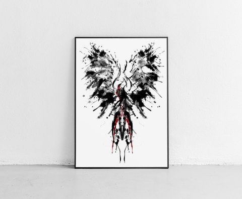 Plakat CZARNY FENIKS ABSTRAKCJA czarno biały