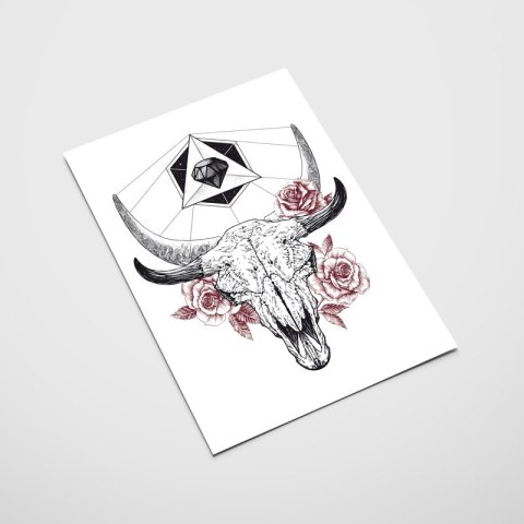 Plakat CZASZKA Z KWIATAMI czarno biały czerwony