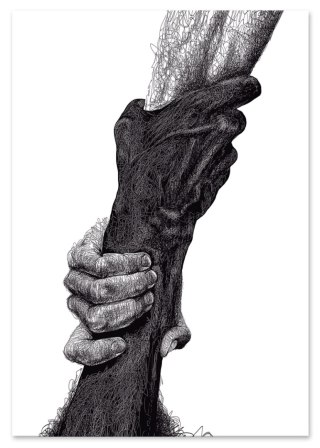 Plakat DŁONIE RĘCE UŚCISK szkic czarno biały