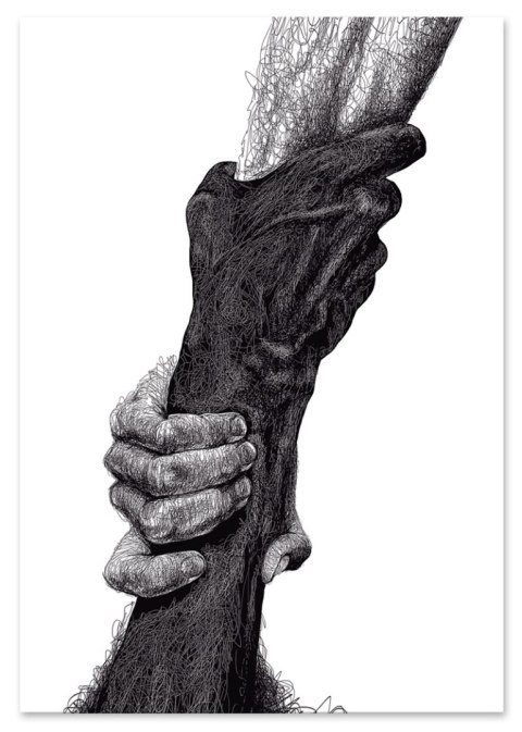 Plakat DŁONIE RĘCE UŚCISK szkic czarno biały