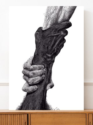 Plakat DŁONIE RĘCE UŚCISK szkic czarno biały