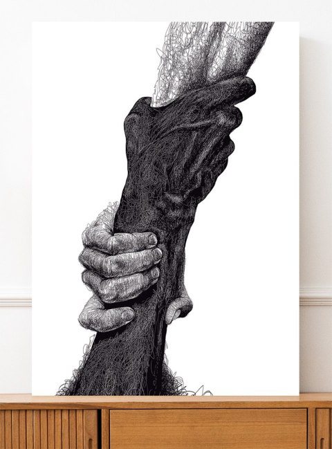 Plakat DŁONIE RĘCE UŚCISK szkic czarno biały