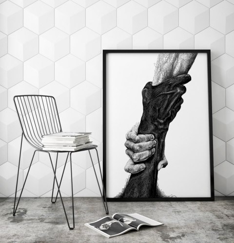 Plakat DŁONIE RĘCE UŚCISK szkic czarno biały