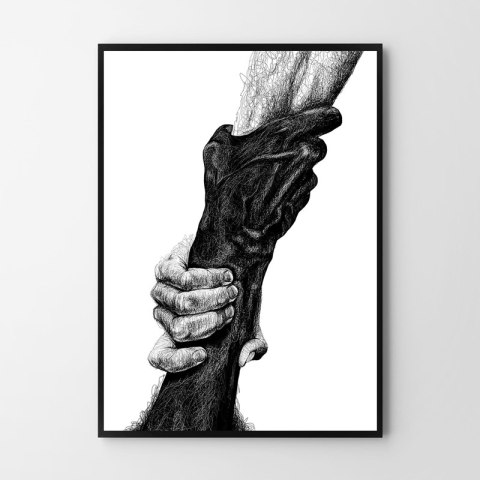 Plakat DŁONIE RĘCE UŚCISK szkic czarno biały