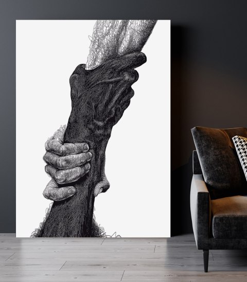 Plakat DŁONIE RĘCE UŚCISK szkic czarno biały