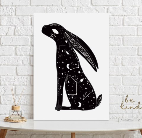 Plakat GALAKTYKA KOSMOS GWIAZDY ZAJĄC czarno biały