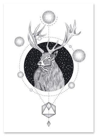 Plakat JELEŃ GEOMETRIA czarno biały