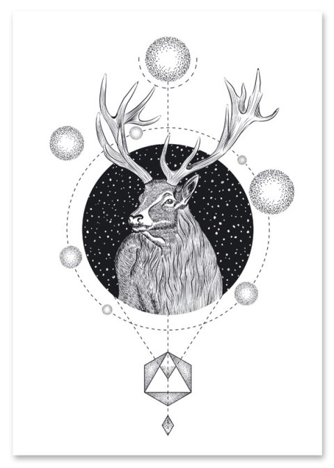 Plakat JELEŃ GEOMETRIA czarno biały