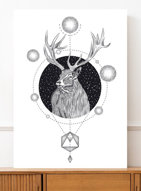 Plakat JELEŃ GEOMETRIA czarno biały
