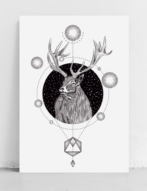 Plakat JELEŃ GEOMETRIA czarno biały