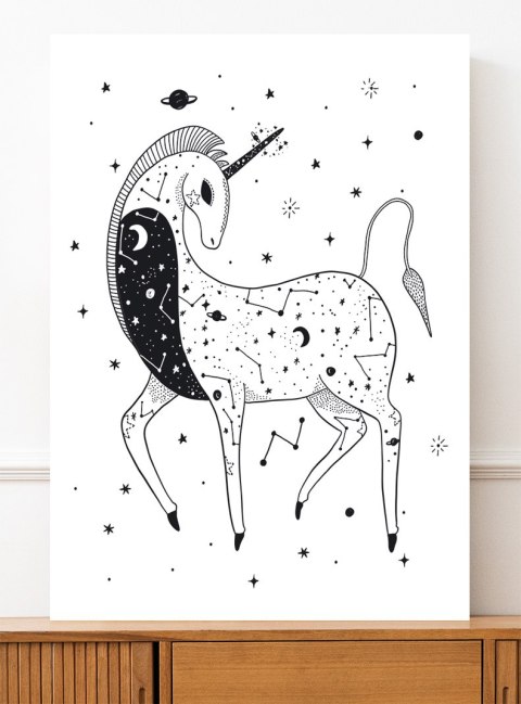 Plakat KONSTELACJA JEDNOROŻCA JEDNOROŻEC czarno biały