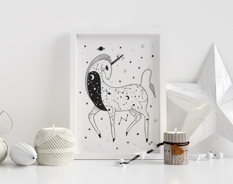Plakat KONSTELACJA JEDNOROŻCA JEDNOROŻEC czarno biały