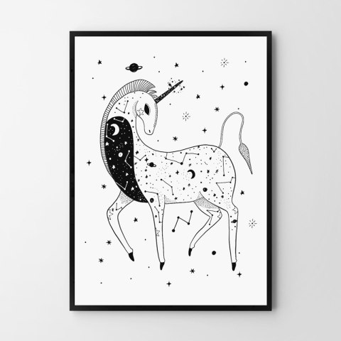 Plakat KONSTELACJA JEDNOROŻCA JEDNOROŻEC czarno biały